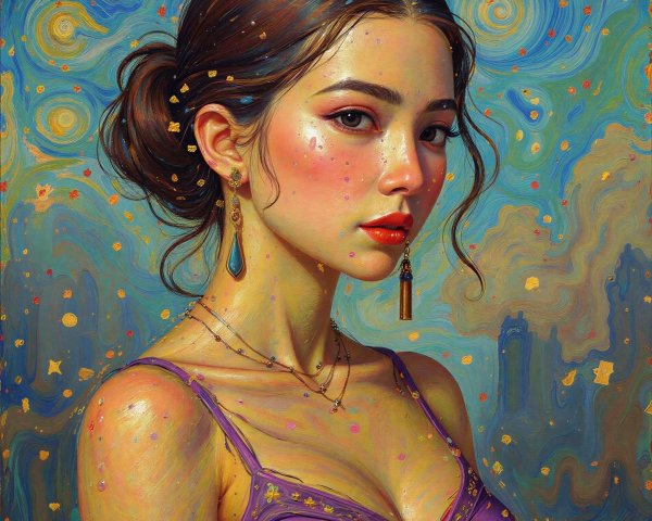 Detailed Oil Painting of a Young Woman with Jewelry