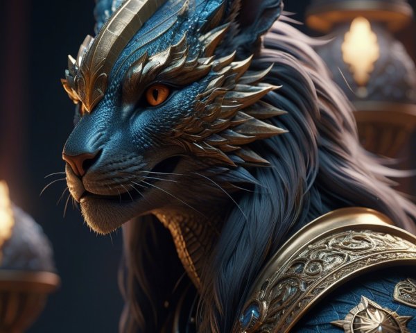 Regal Fantastical Creature with Feline and Dragon Traits