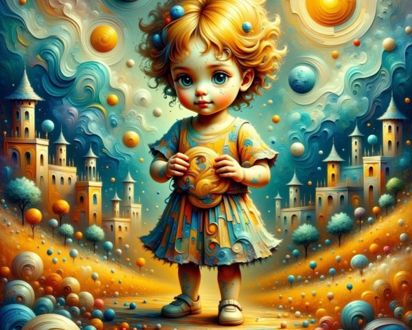 Whimsical Scene of Girl with Orb in Fantasy Landscape