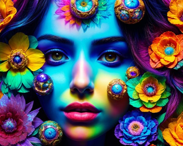 Vibrant Portrait of a Woman with Floral Designs