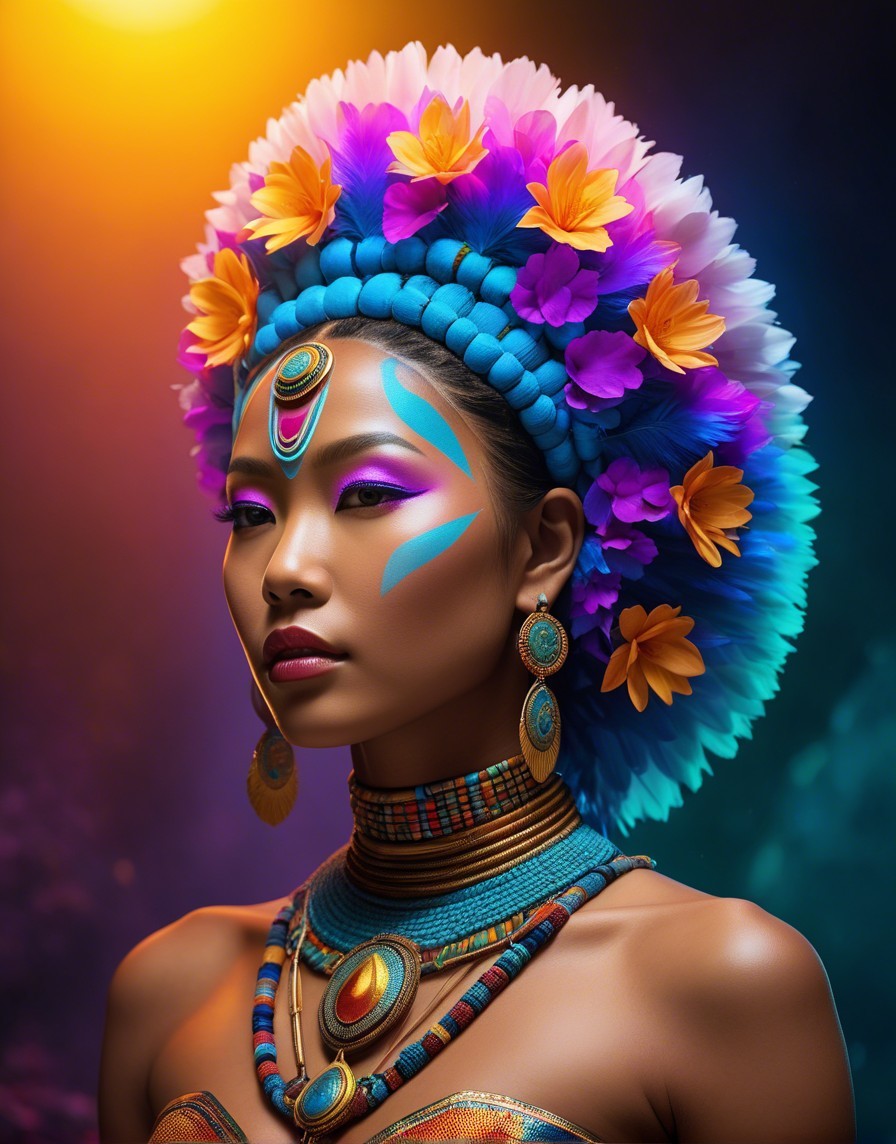Portrait of a woman with colorful flower headdress