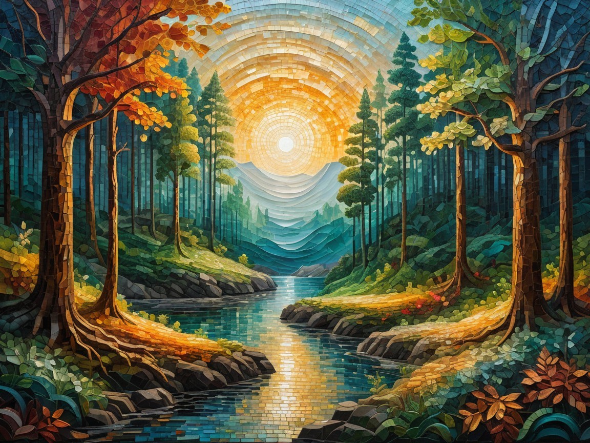 Vibrant Mosaic of River and Autumn Forest Landscape
