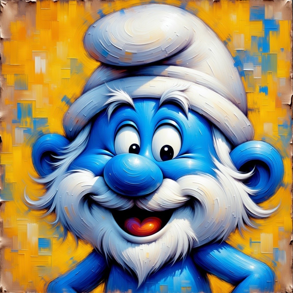 Detailed Oil Painting of Papa Smurf on Canvas