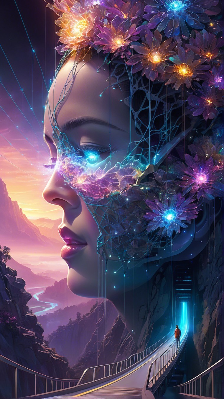 Surreal Portrait of a Woman with Floral Elements