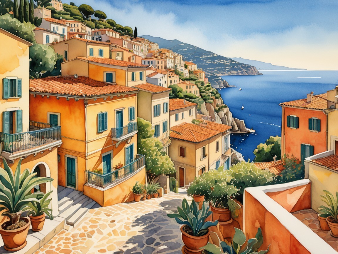 Charming Coastal Village with Colorful Houses and Sea