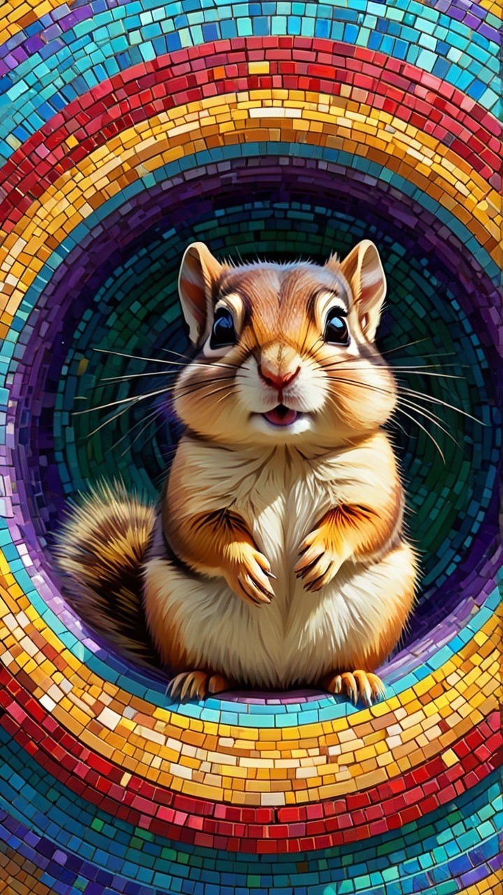 Animated Chipmunk in Colorful Mosaic Background