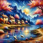 Tranquil Beach Scene with Colorful Houses at Dusk