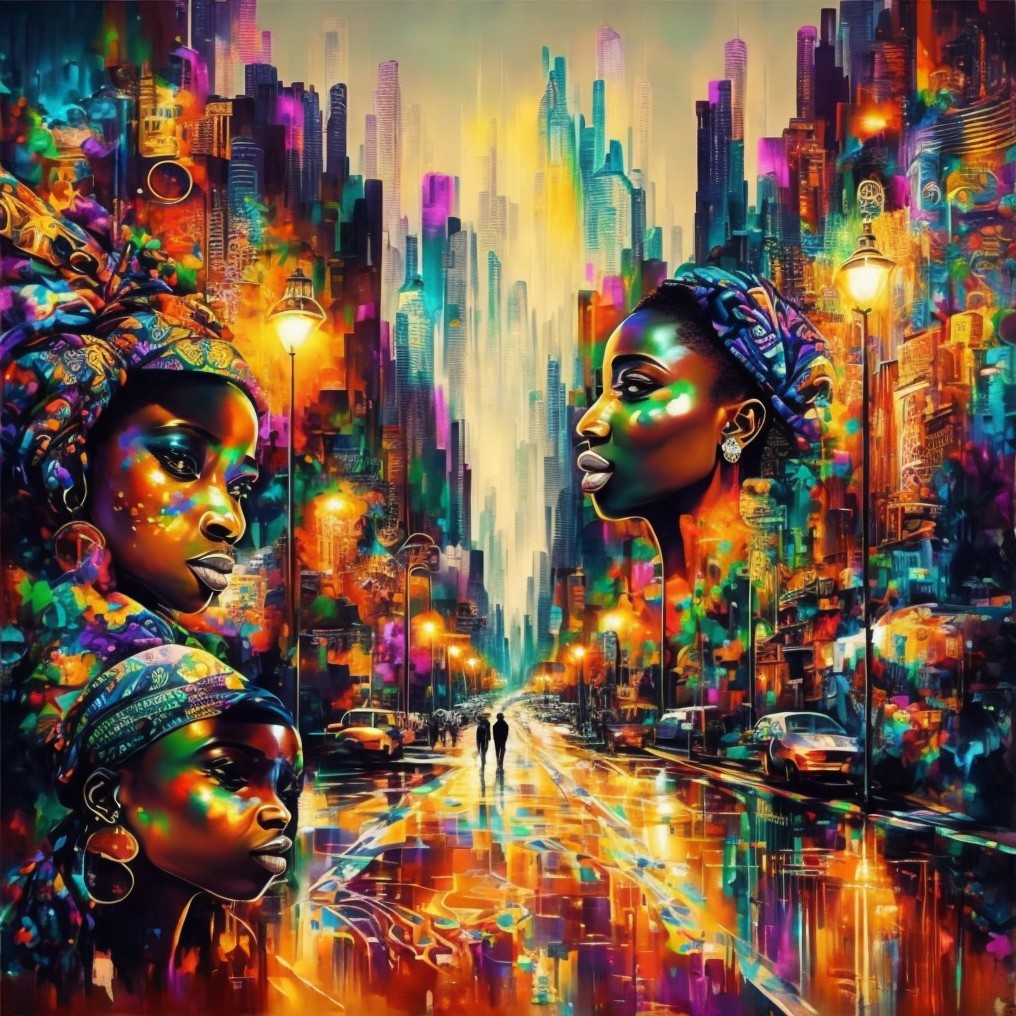 Vibrant Urban Landscape with Skyscrapers and People