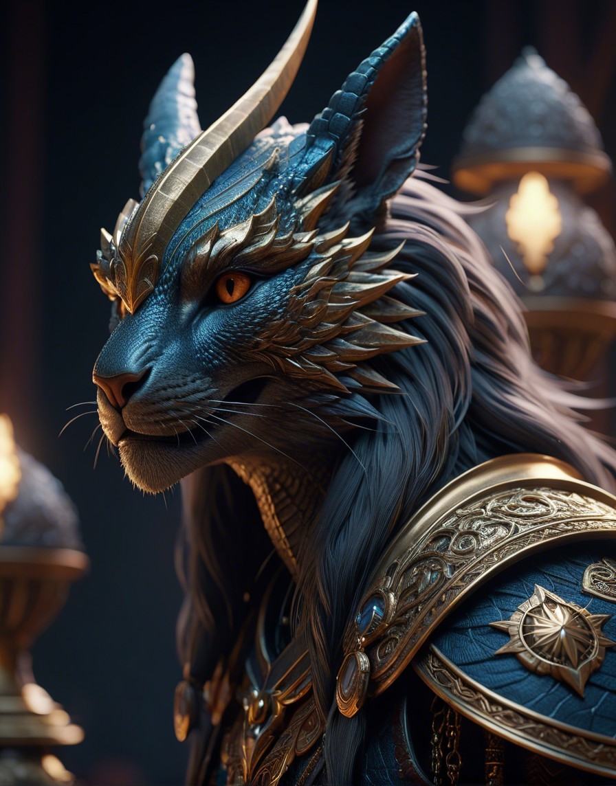 Regal Fantastical Creature with Feline and Dragon Traits