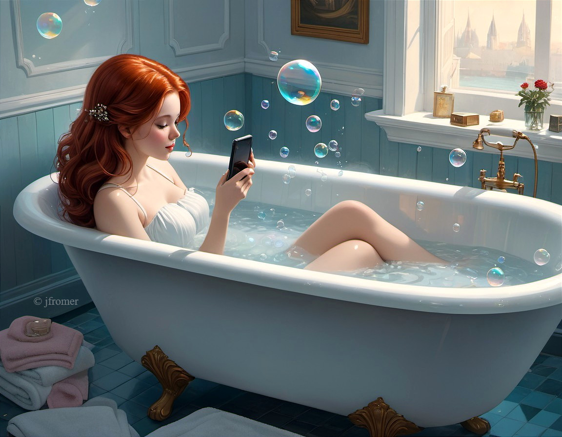 Bubbly Redhead and smartphone