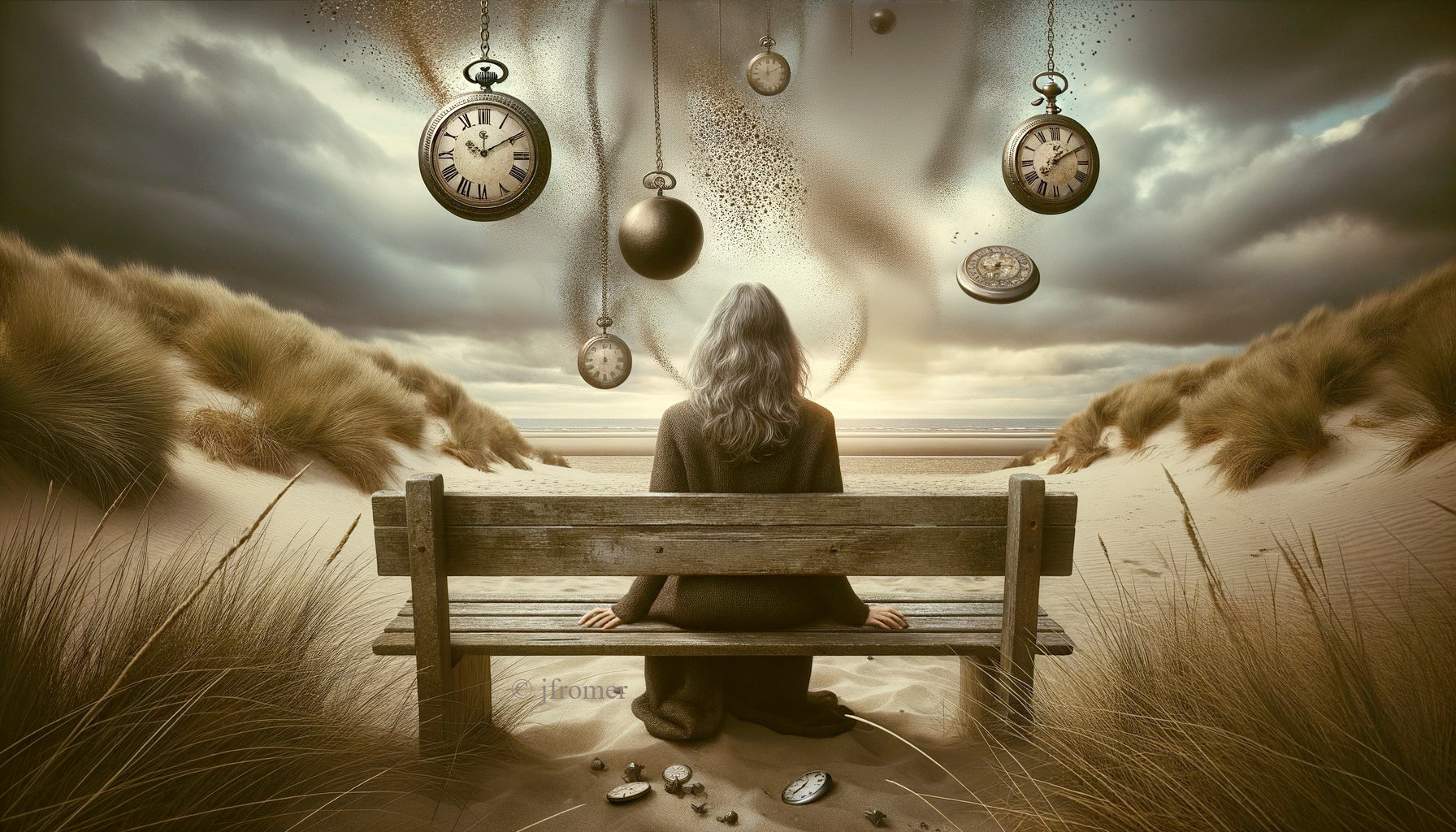 Dreamlike Landscape with Clocks and Beach Scene