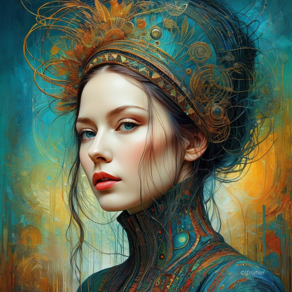 Detailed Portrait of a Young Woman in Ornate Attire