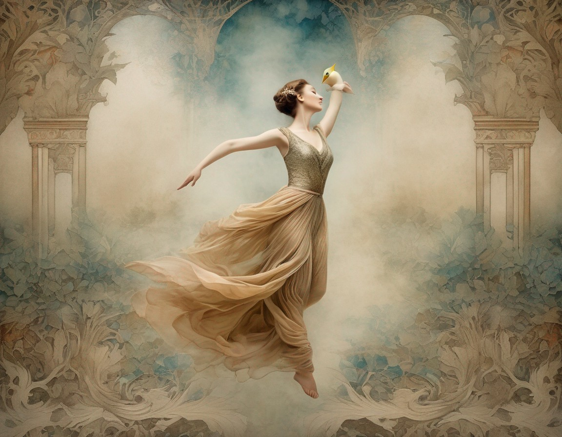 Elegant Dancer in Dreamy Backdrop with Archways