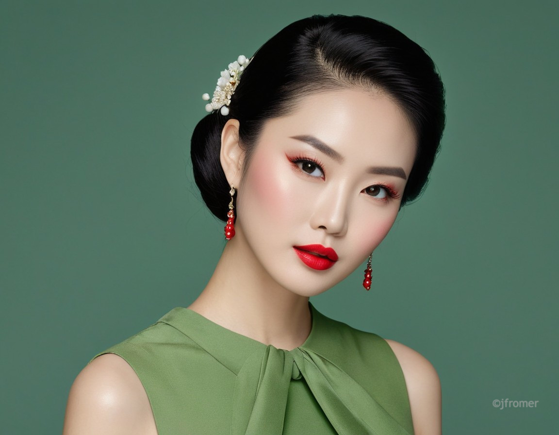 Woman with Black Hairstyle and Floral Accessory
