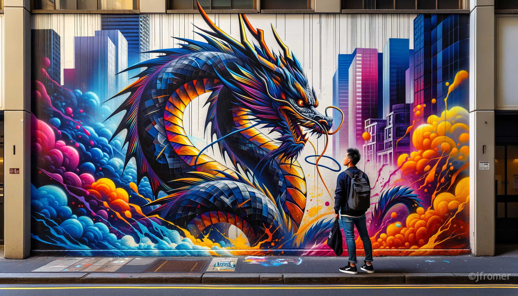 Vibrant Mural of a Dragon in Urban Setting