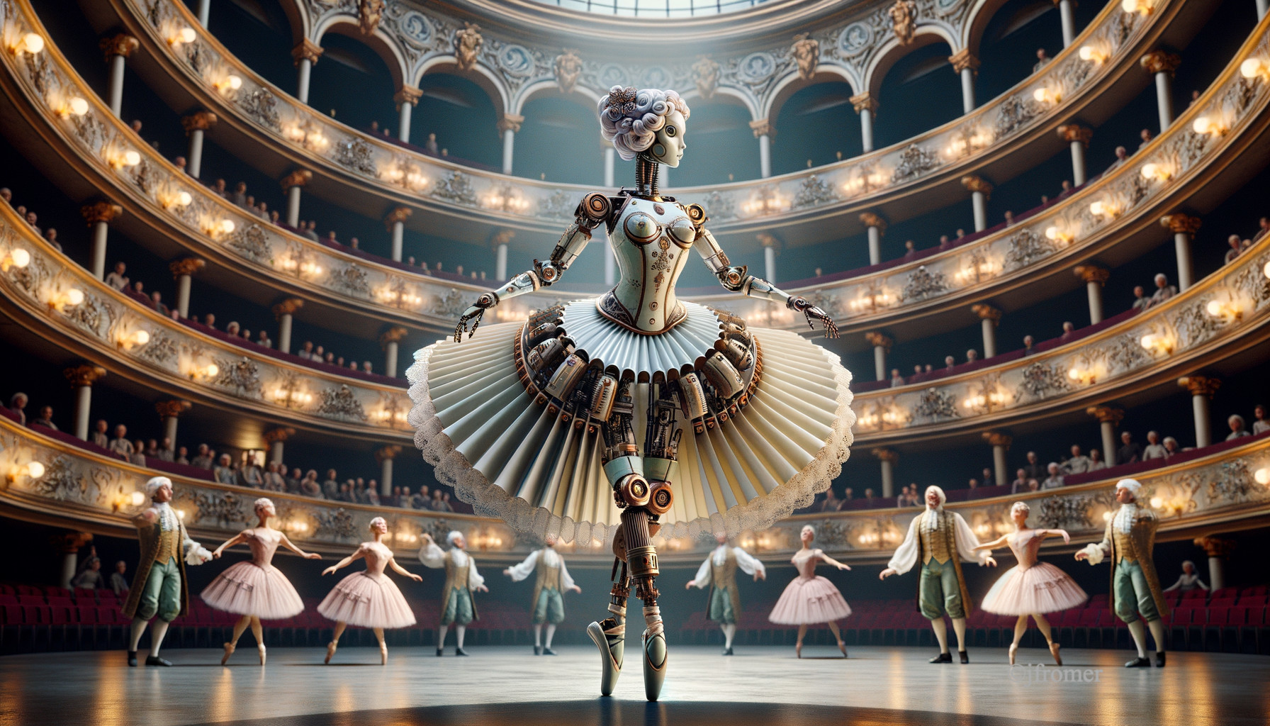 Robotic Ballerina Performance in Grand Theater Setting
