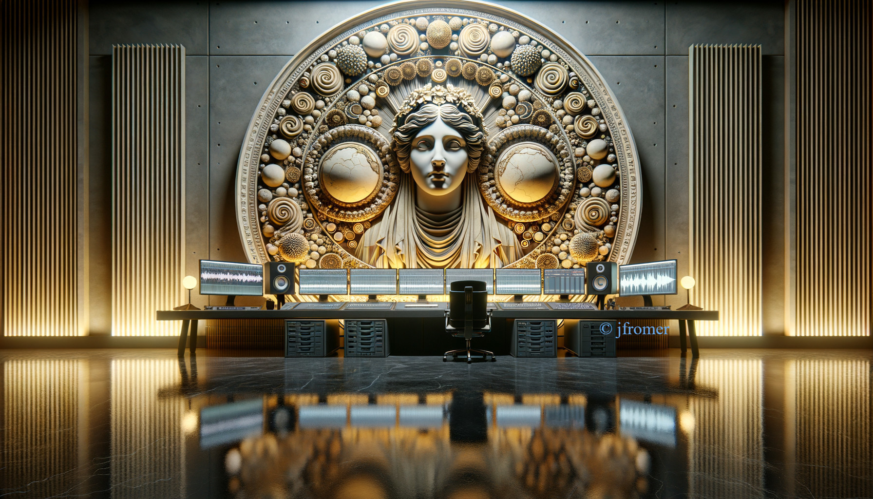 Futuristic Office Design with Art Deco Wall Feature