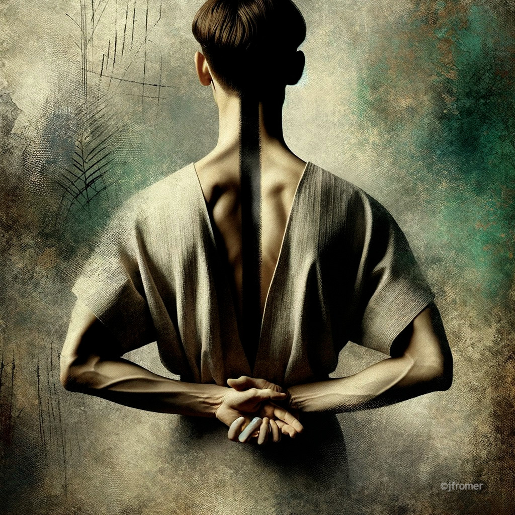 Contemplative Figure in Textured Earthy Landscape
