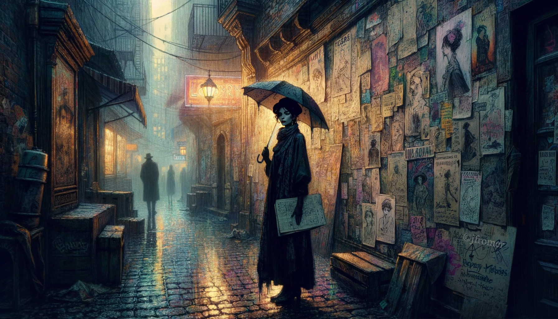 Moody Alleyway with Rain and Golden Light