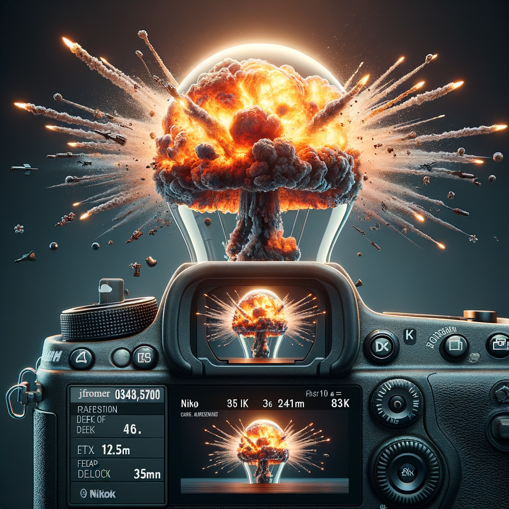 Viewfinder Displaying Mushroom Cloud Explosion Details