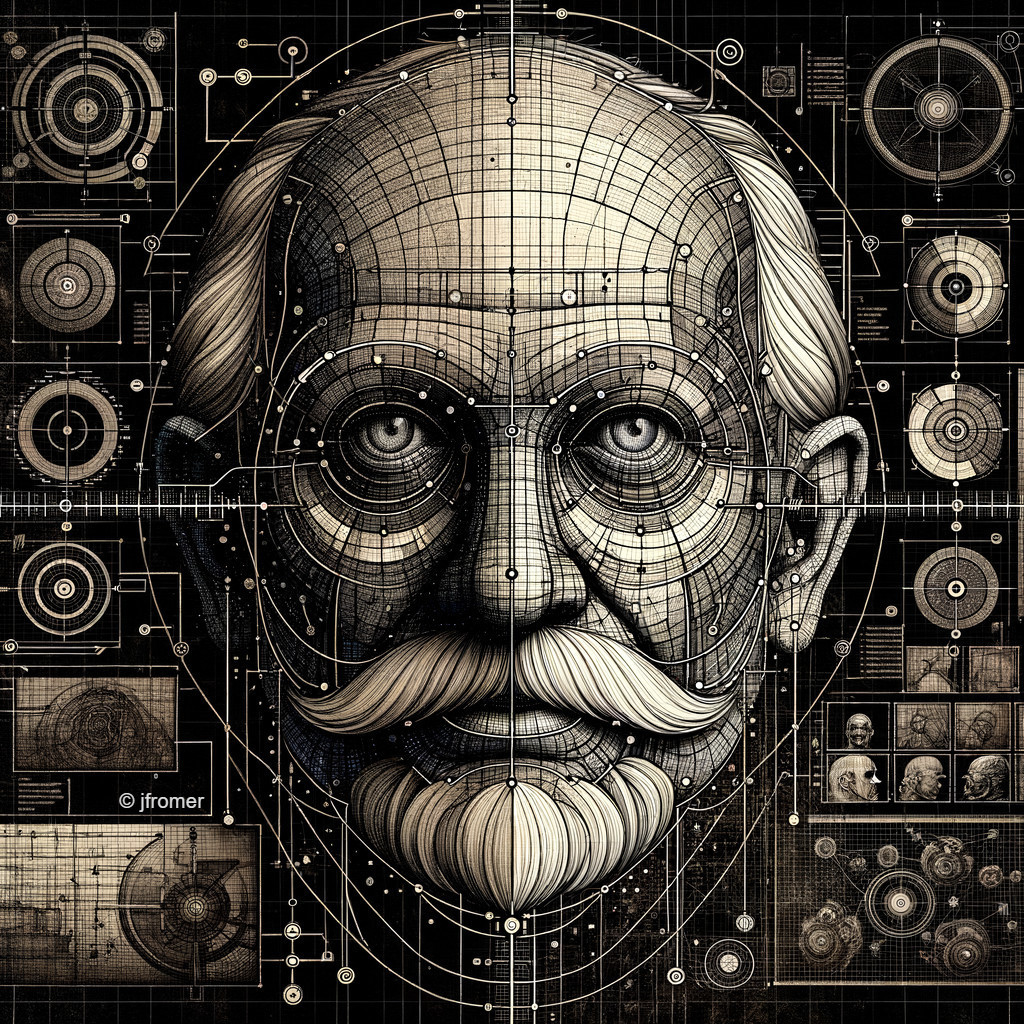 Elderly Man Portrait with Geometric Background Design