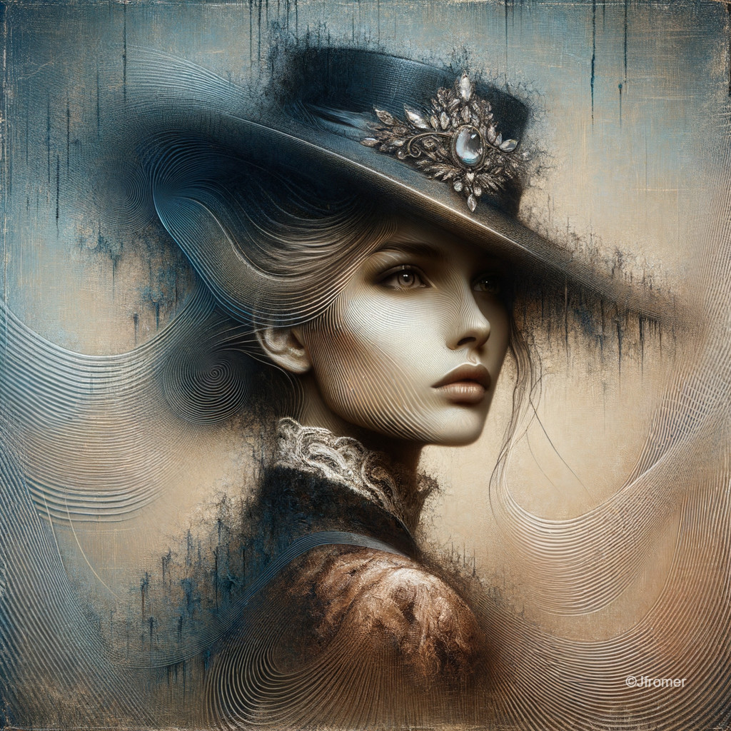Portrait of a woman in an elegant hat with pearls