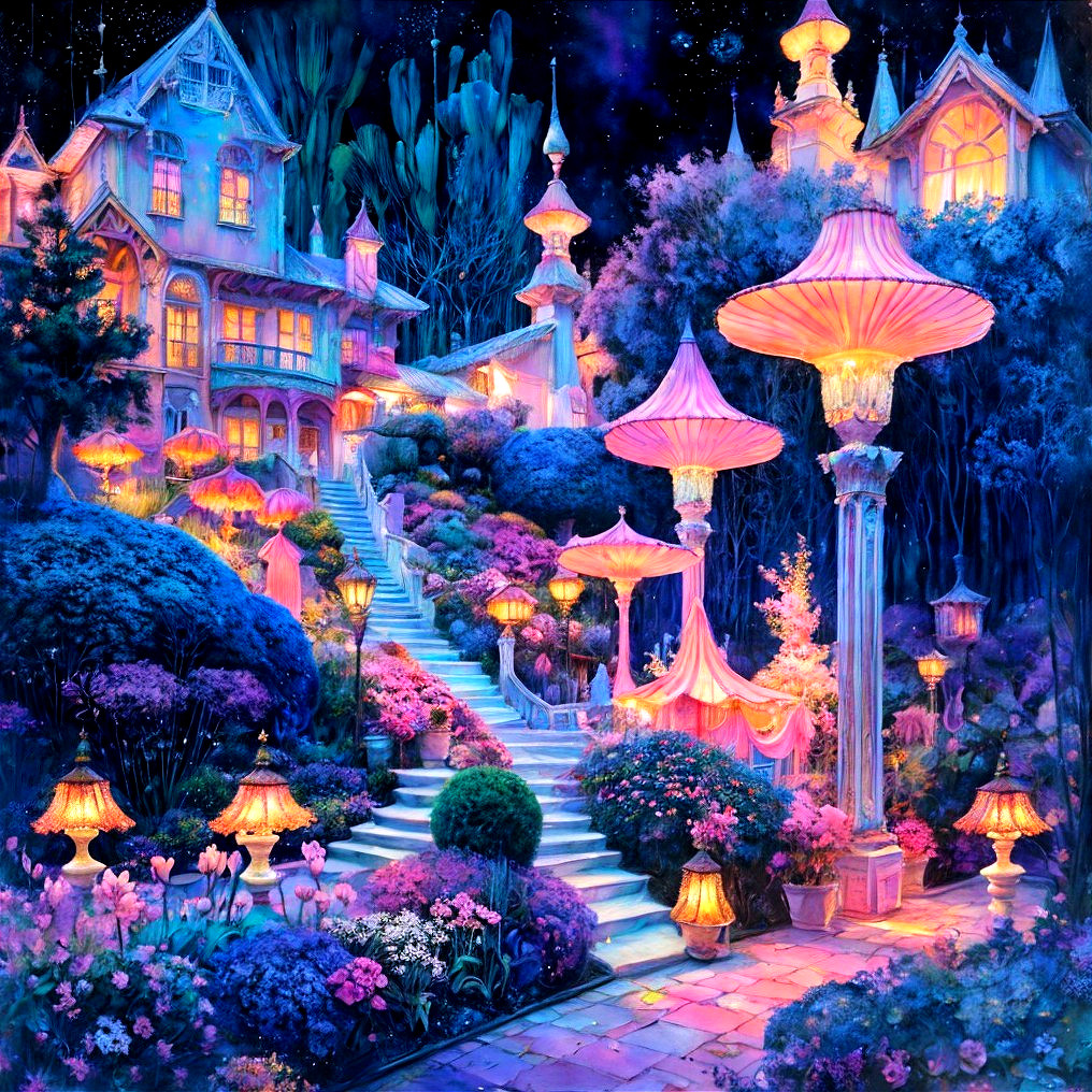 Enchanted Spring Garden at Night