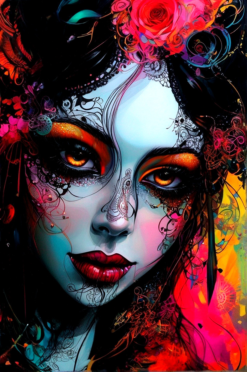 Vibrant Portrait of a Woman with Floral Patterns