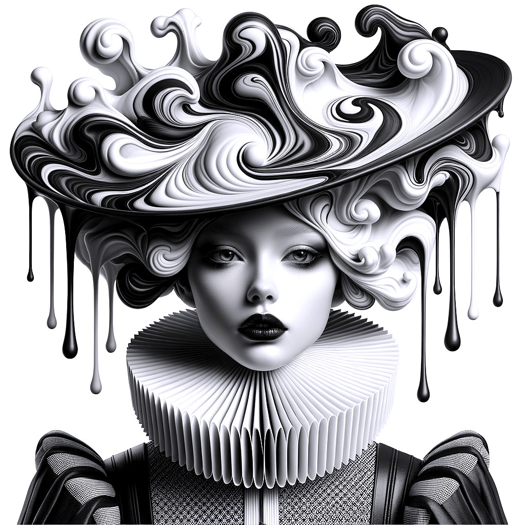 Elaborate Sculptural Hairstyle with Ruffled Collar