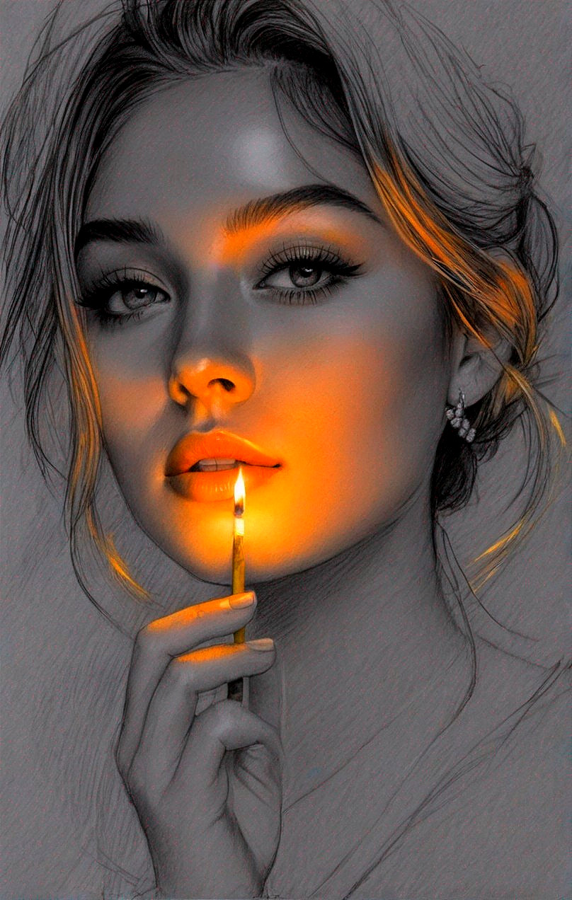 Grayscale Image of Woman with Orange Highlights