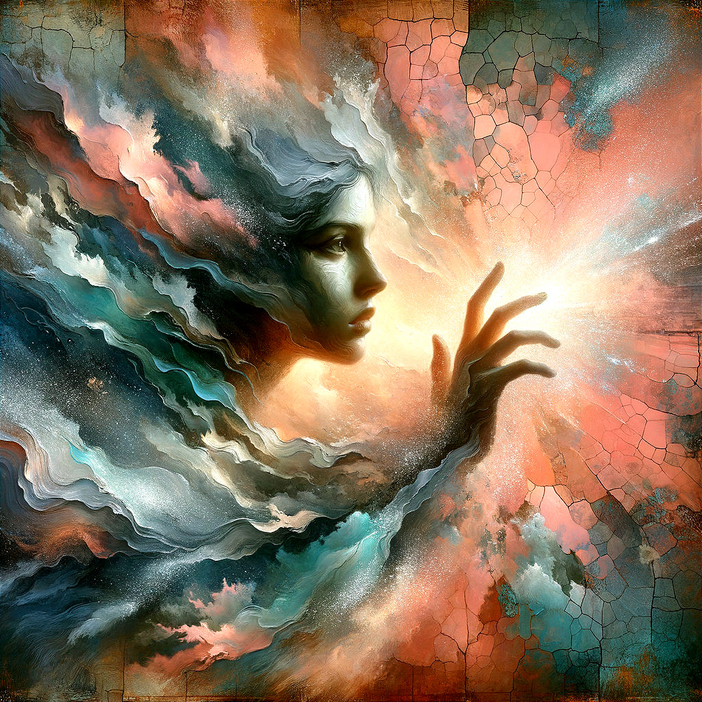 Surreal Figure in Vibrant Swirl of Ethereal Colors