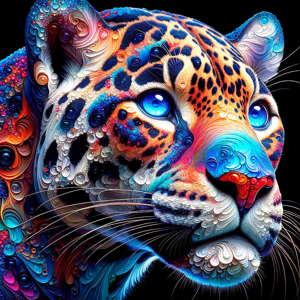 Digital Artwork of a Colorful Jaguar with Patterns