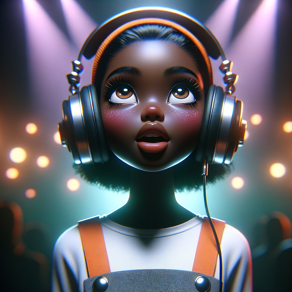 3D Illustration of a Young Girl in Orange Overalls