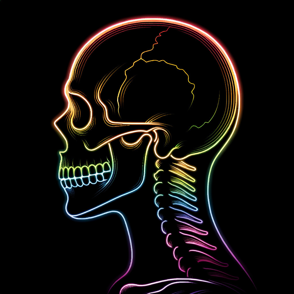 Colorful Neon Skull and Neck Bones Side Profile