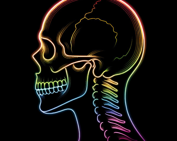 Colorful Neon Skull and Neck Bones Side Profile