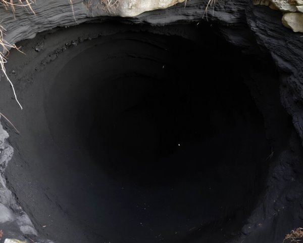 Overhead View of a Deep Circular Well with Rock Layers