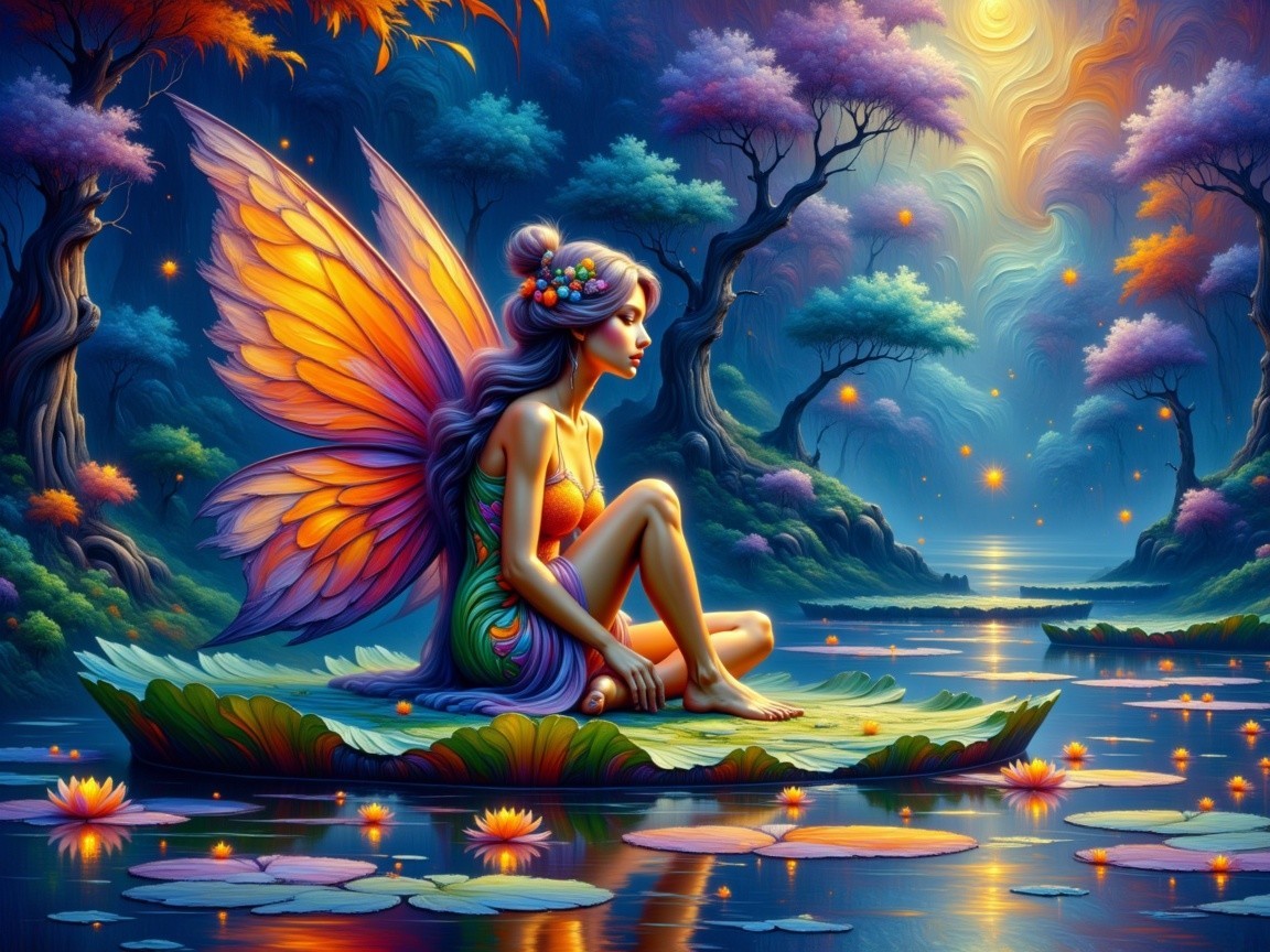Fantasy Digital Painting of a Fairy in Enchanted Pond