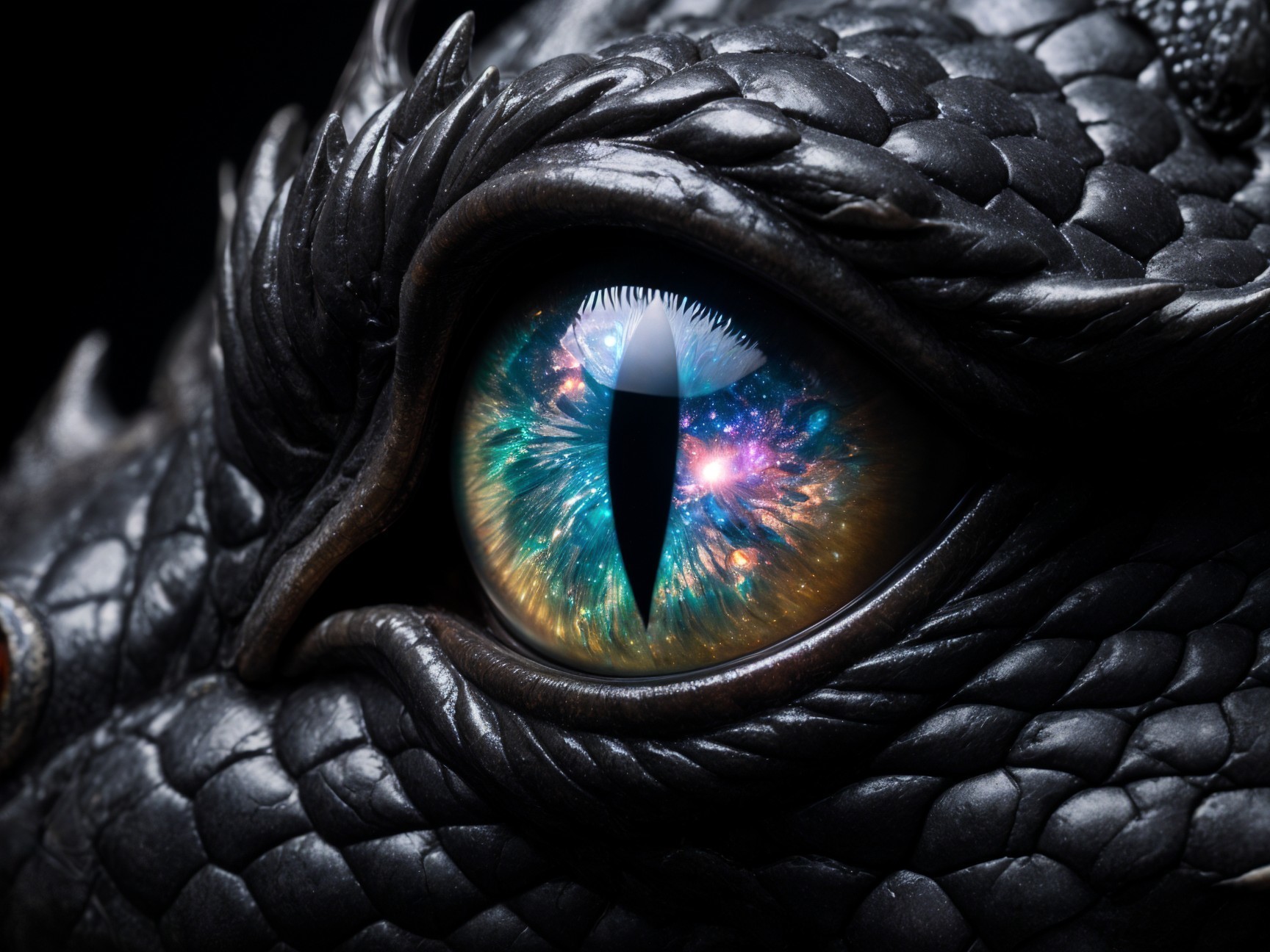 Close-Up of a Dragon's Eye with Cosmic Colors