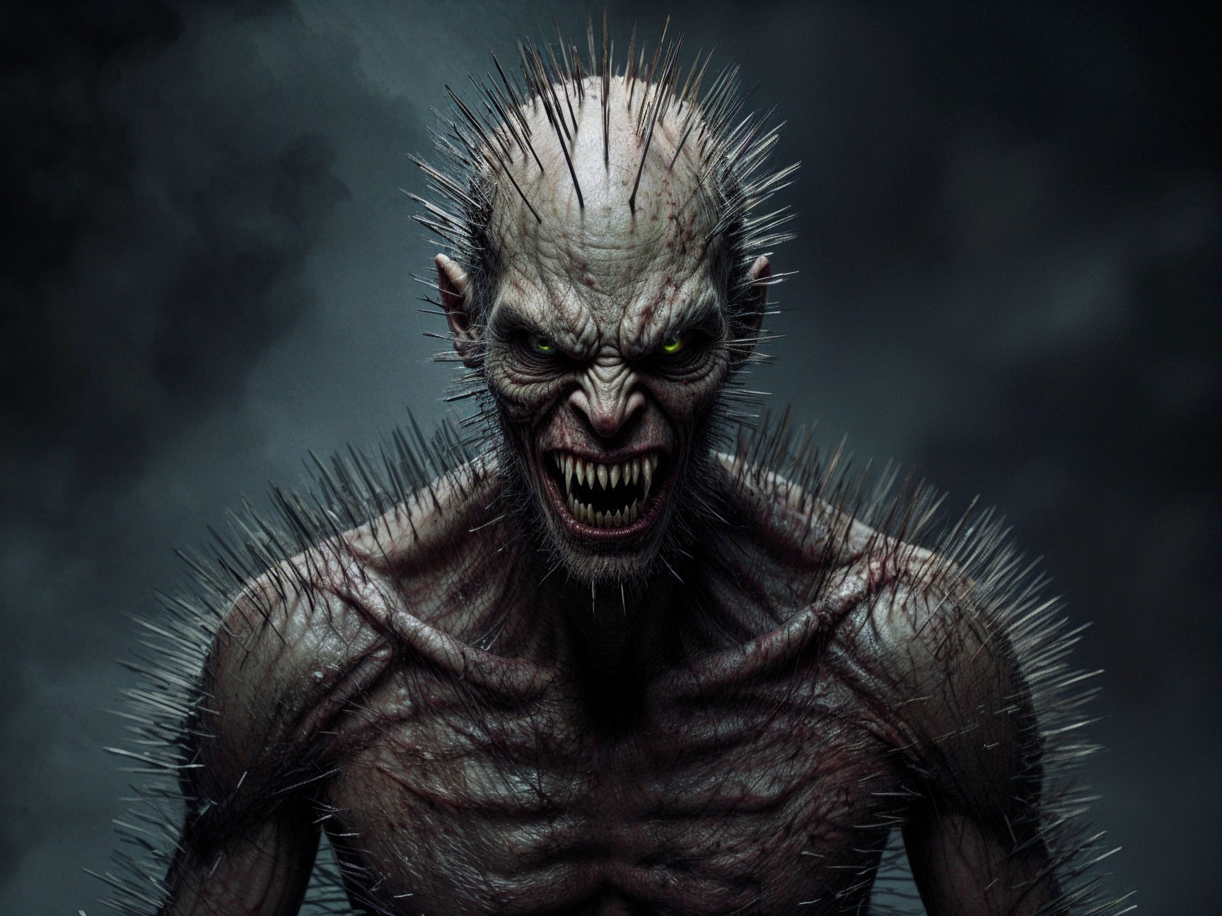Menacing creature with spikes and glowing yellow eyes