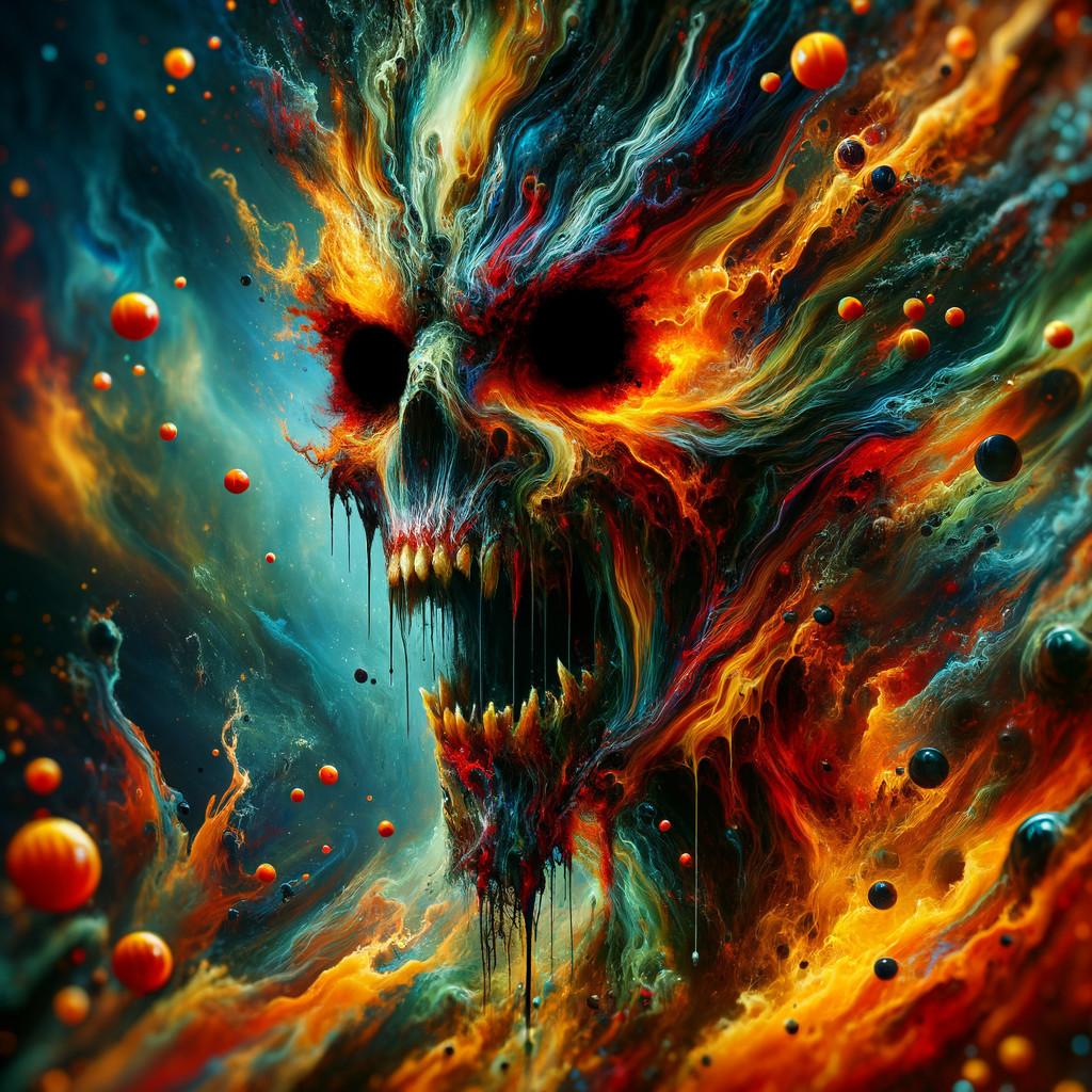 Skull Emerging from a Colorful Cosmic Nebula Scene