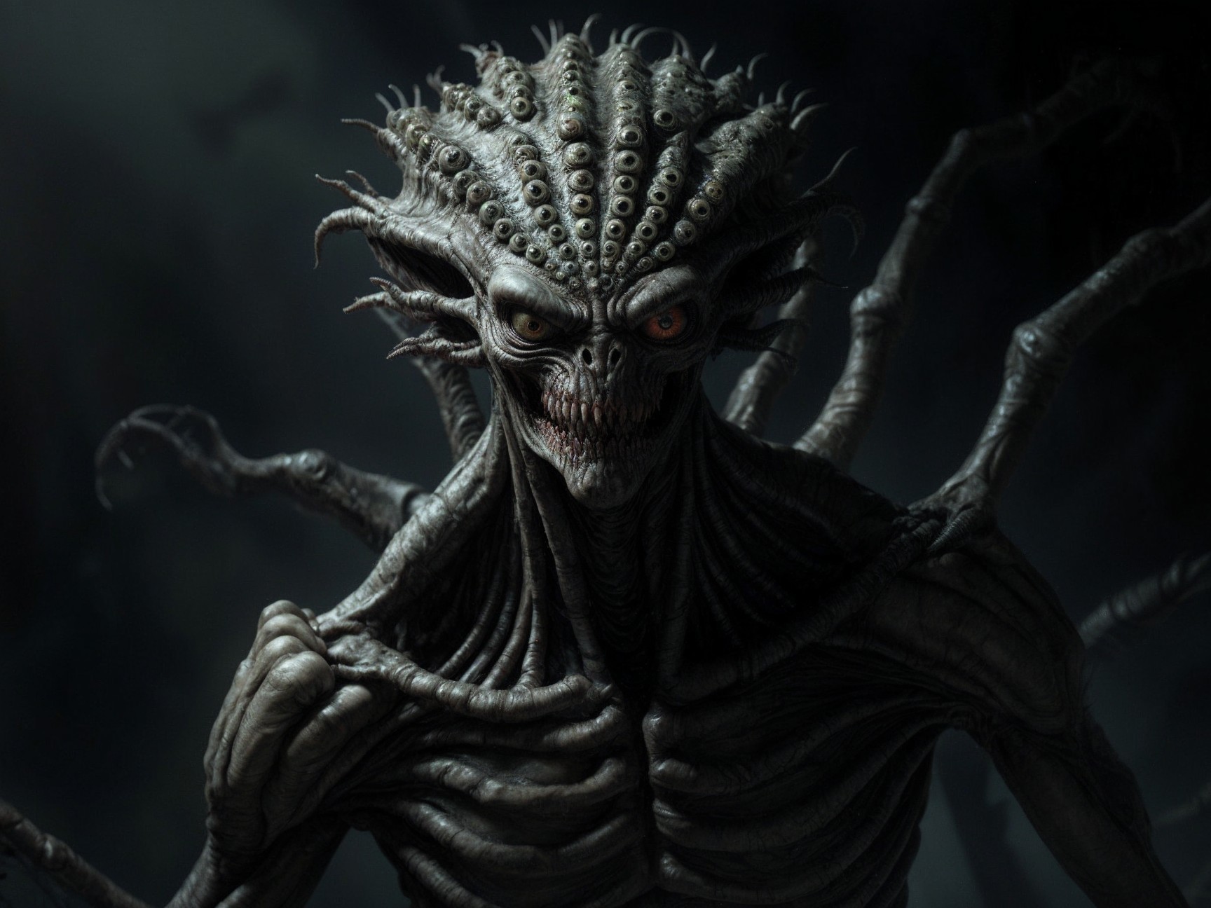 Terrifying Creature with Elongated Body and Bulbous Eyes