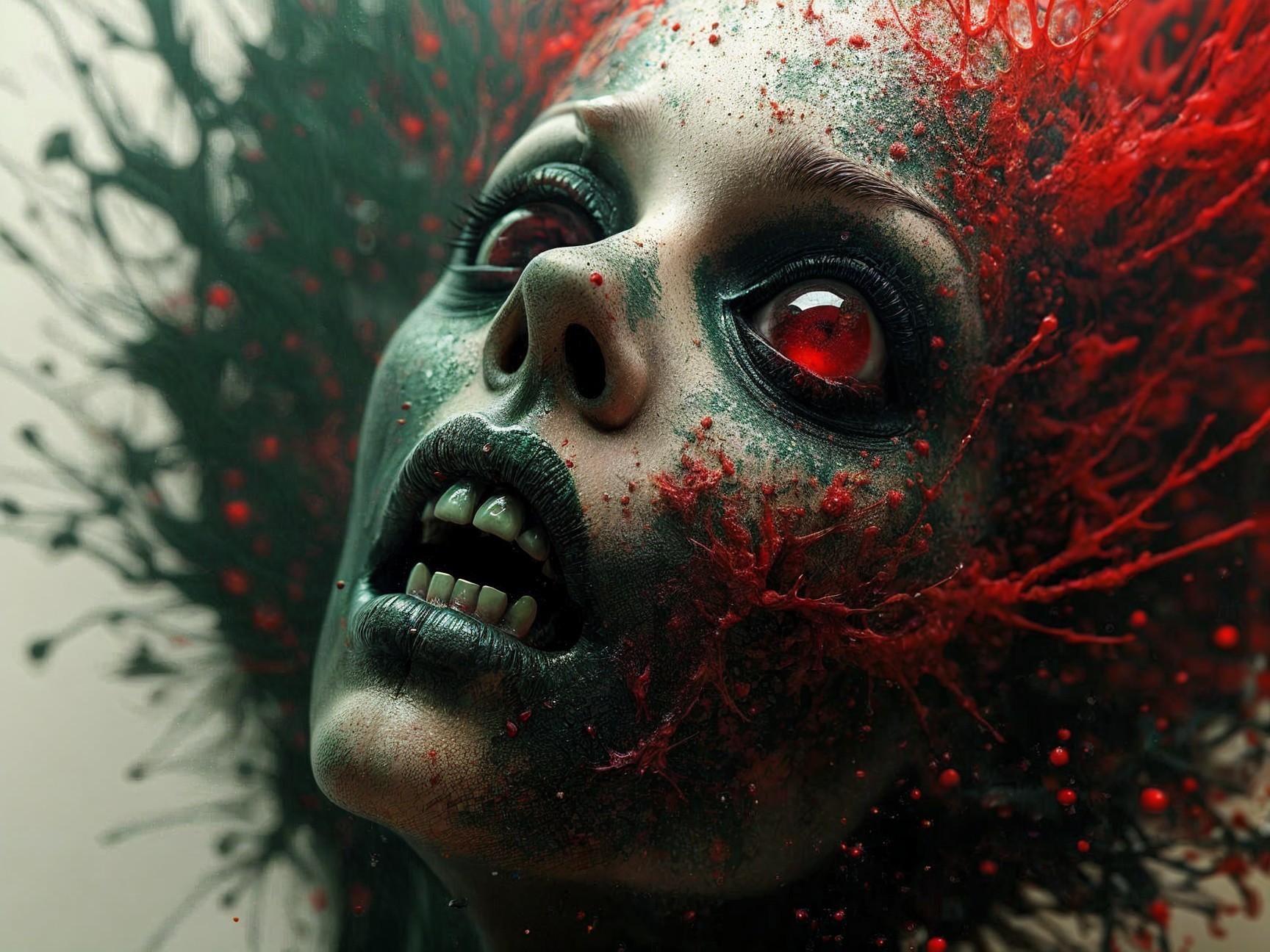 Surreal Character with Pale Face and Dark Elements