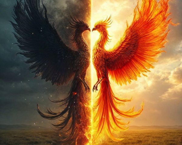 Majestic Phoenixes in Fiery Clash of Colors
