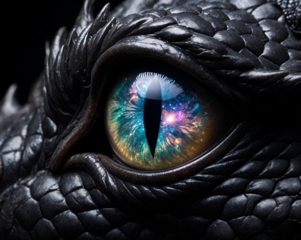 Close-Up of a Dragon's Eye with Cosmic Colors