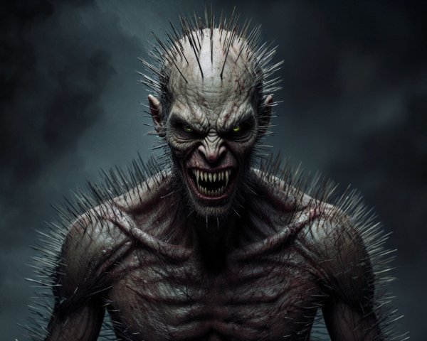 Menacing creature with spikes and glowing yellow eyes