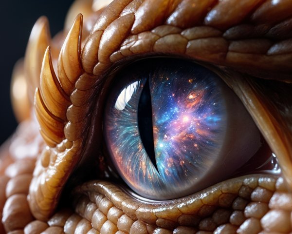 Close-Up of a Dragon's Eye with Cosmic Reflection