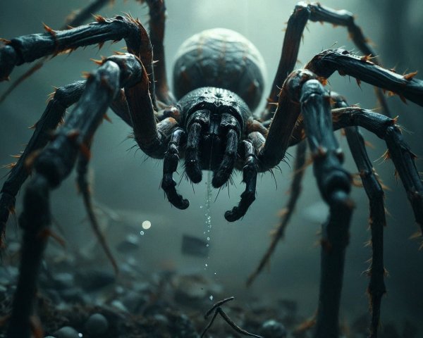 Large spider in shadowy environment with intricate details