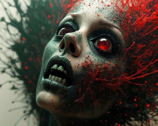 Surreal Character with Pale Face and Dark Elements