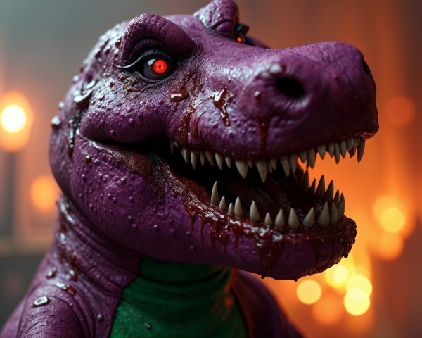 Sinister Purple Dinosaur with Glowing Red Eyes