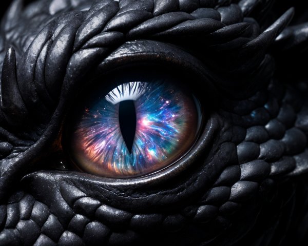 Close-up of a dragon's eye with textured scales